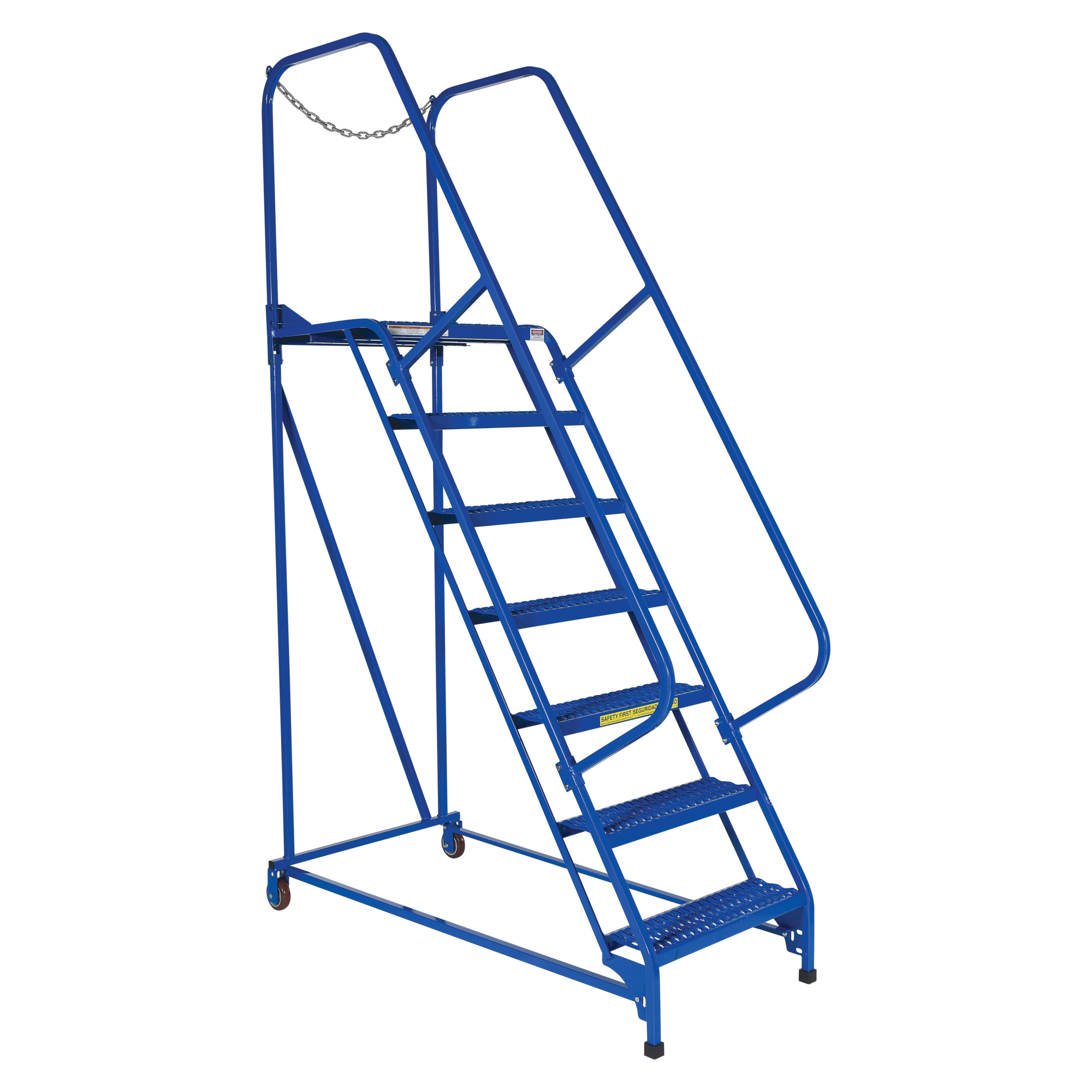 Vestil Steel Maintenance Ladder — 58 Degree, 7 Steps, 24in. Step Width, 350-Lb. Capacity, Blue, Model# LAD-MM-7-G